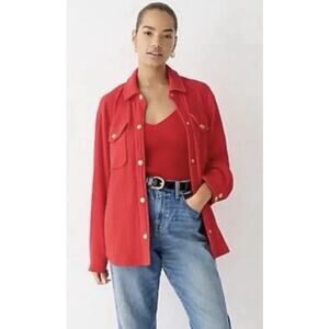 J. Crew Sz XXL 1X Holiday Red Waffle Knit Metal Btn LS Collar Soft Cozy Shacket
